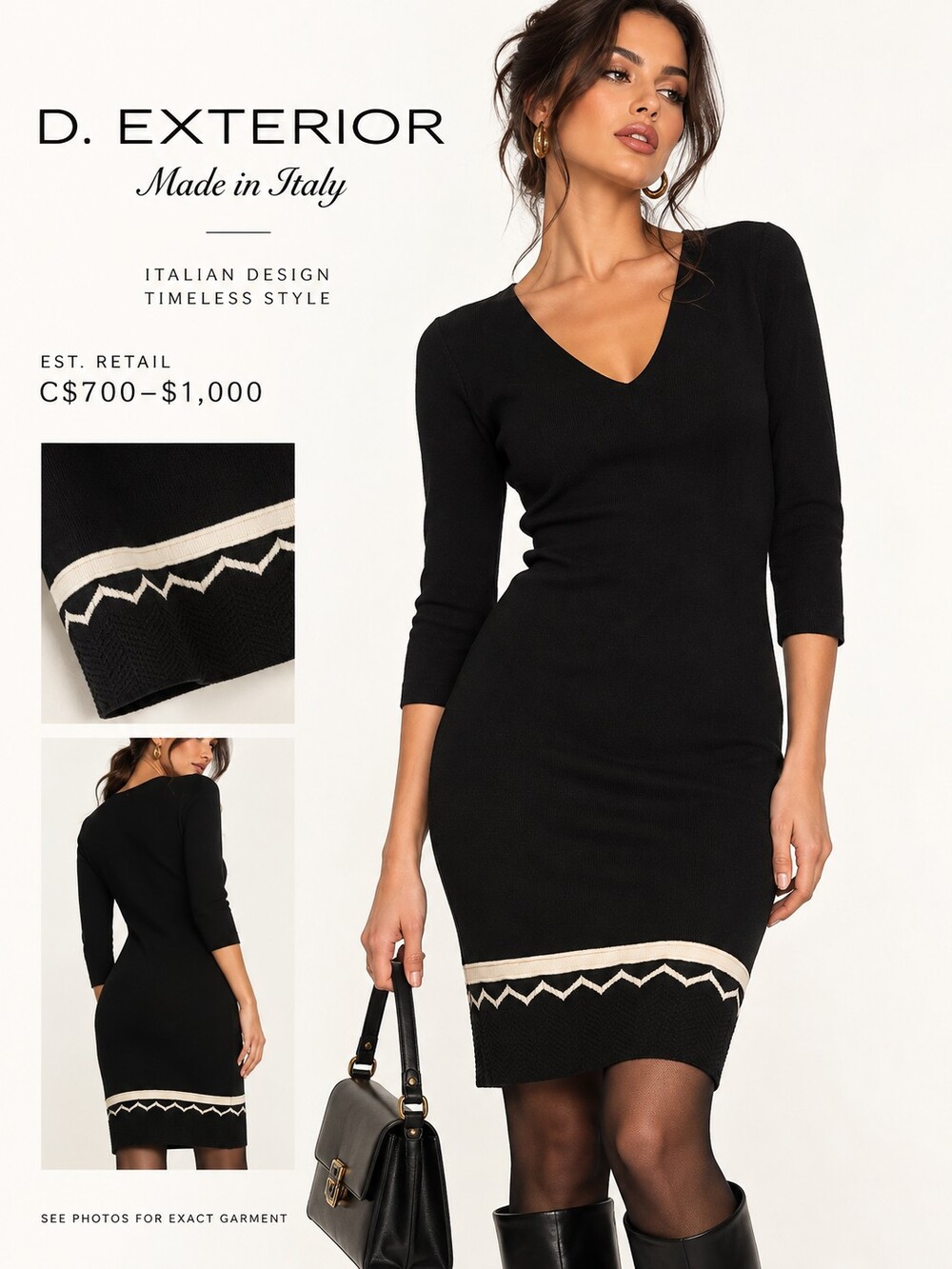 High End Wool Sweater Dress  Geometric Midi Large Quiet Luxury Retail $700+ Vamp